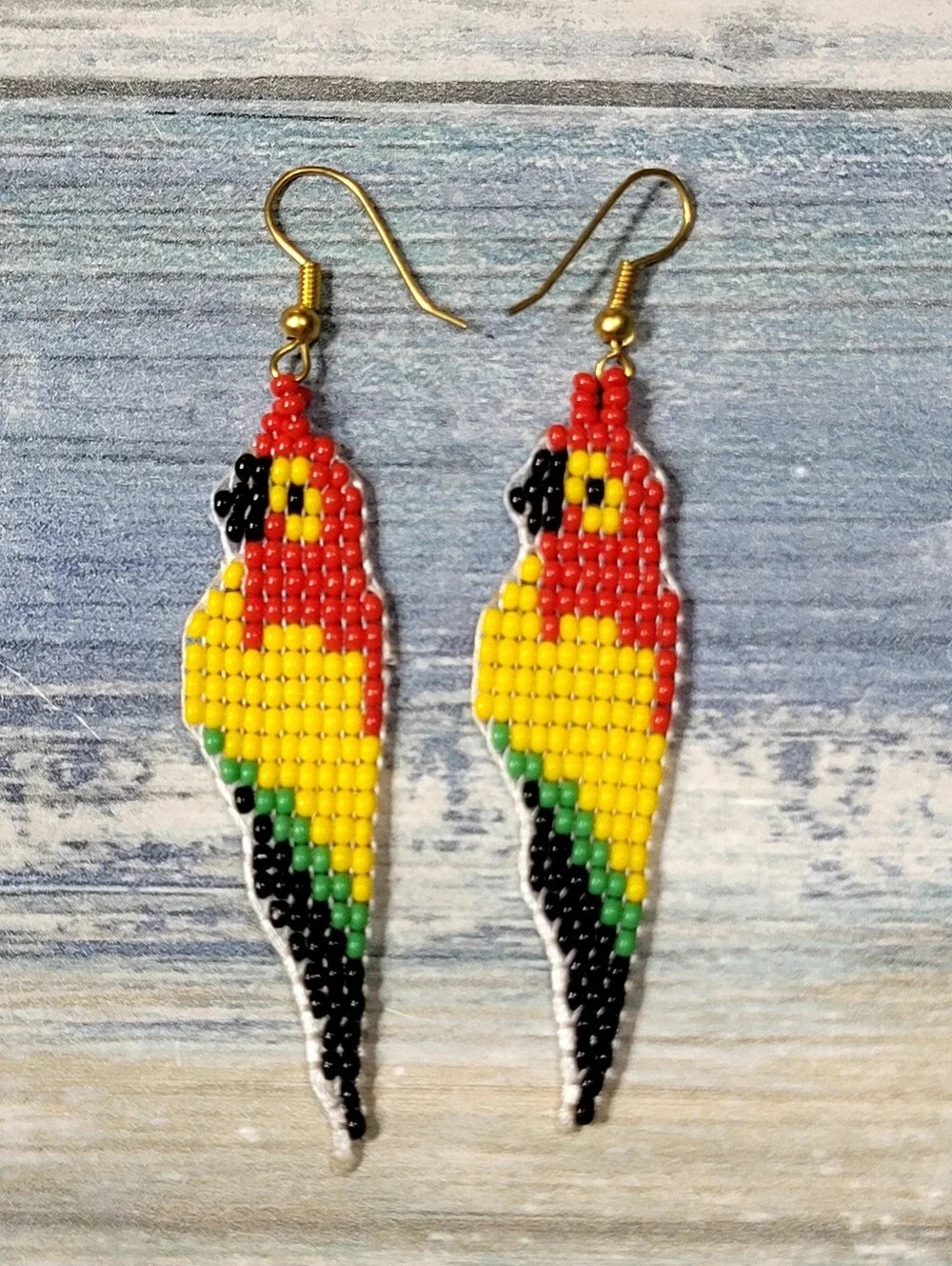 Red & Yellow Parrot seed Beaded Earrings